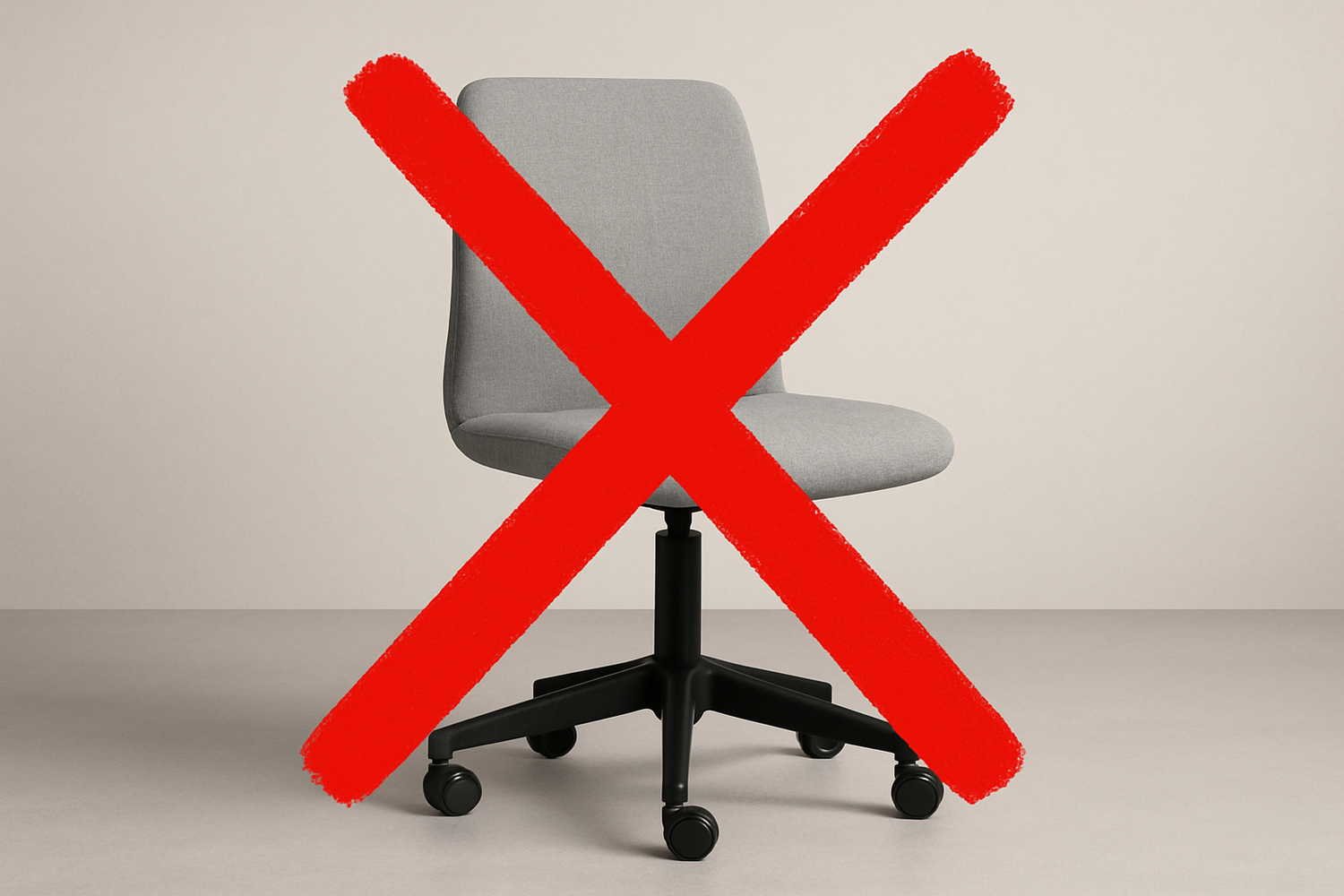 a desk chair but witha big red cartoon x over the whole chair